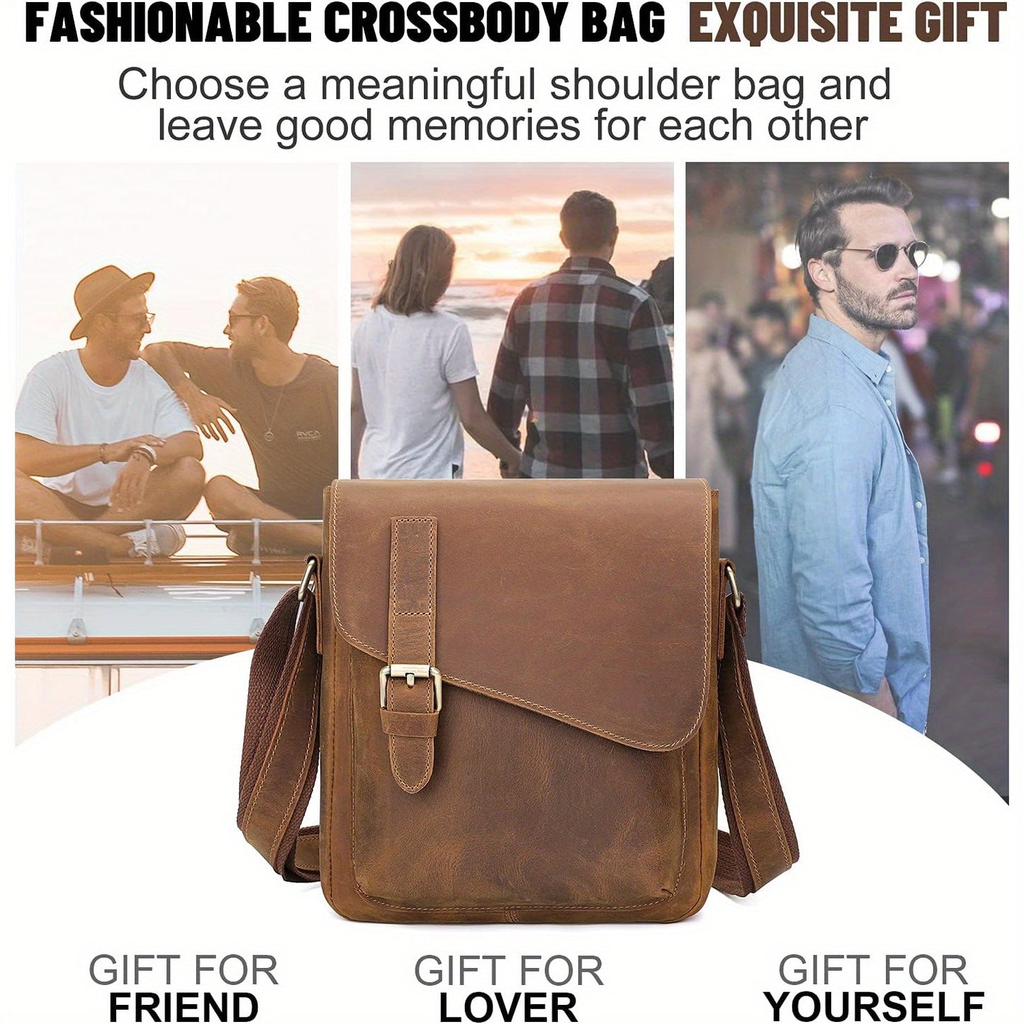 Vintage Leather Messenger Bag for Men & Women - Adjustable Crossbody Shoulder Bag with Multiple Compartments, Front Flap Closure & Top Handle
