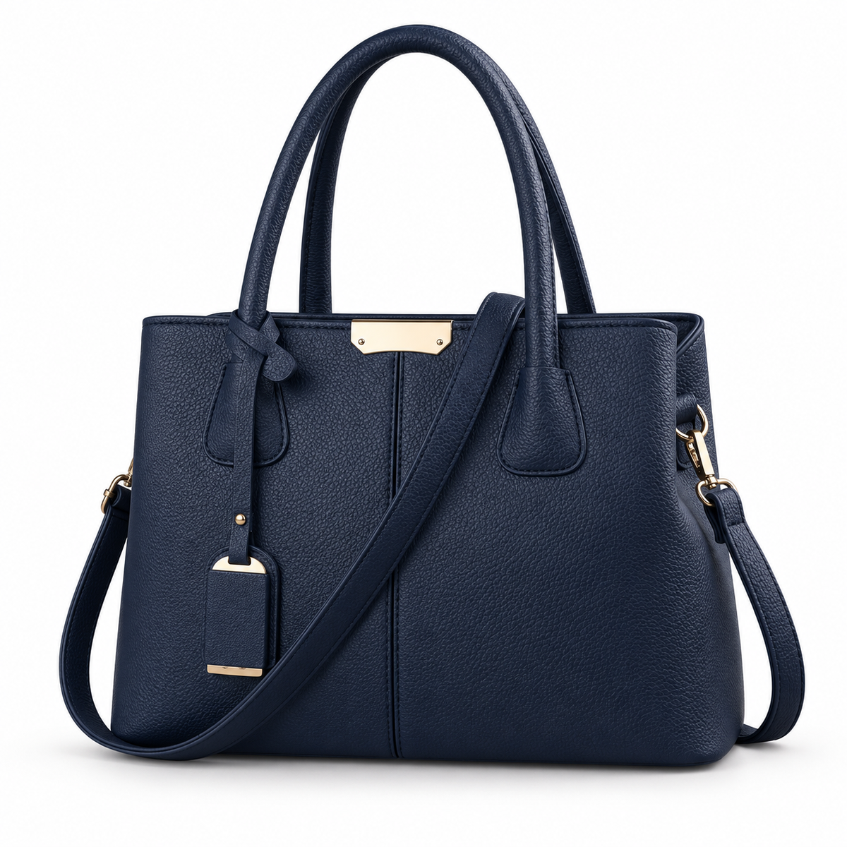 Navy Blue Structured Tote Shoulder Bag