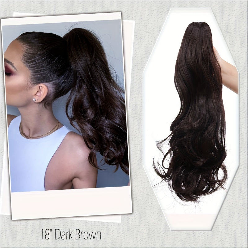 18 INCH Long Natural Curly Wavy Claw Clip Ponytail Extensions