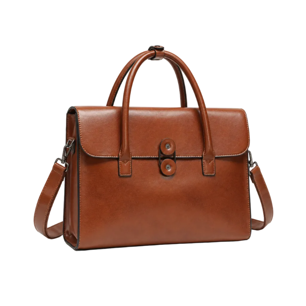 Classic Cognac Leather Briefcase With Strap