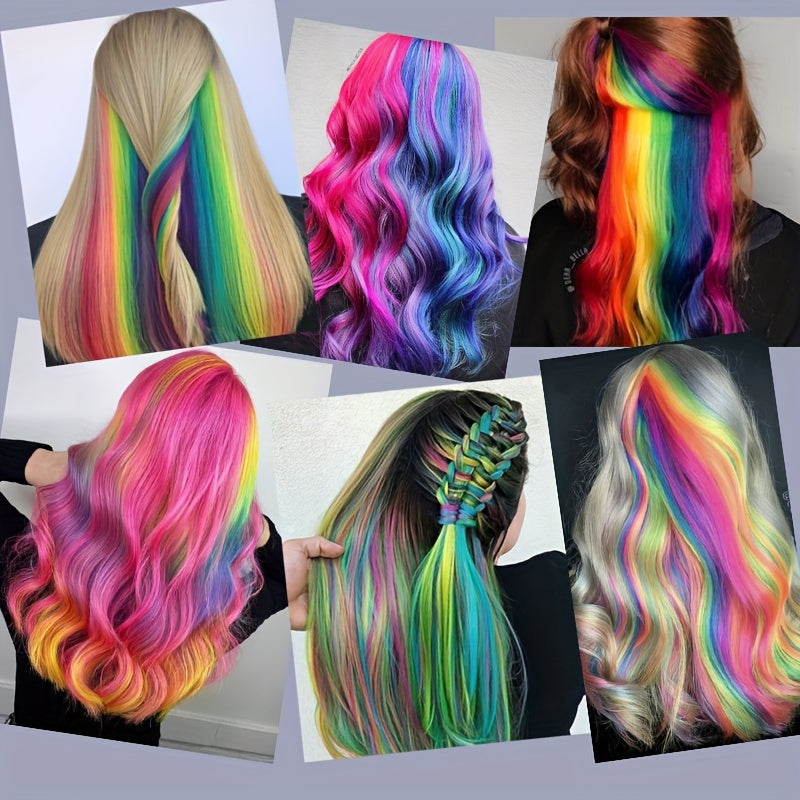 [Mixed Color Hair Extensions] 24pcs Mixed Color Clip-In Hair Extensions Set | 55.88cm Straight Synthetic Hairpieces for Women, High Temperature Fiber, Fashionable for Parties, Halloween & Cosplay