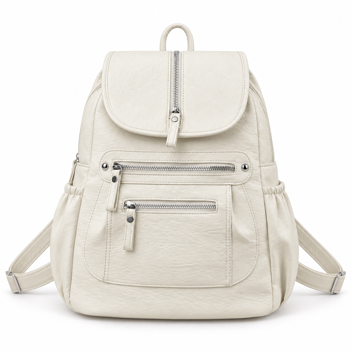 Elegant Ivory Backpack With Zippered Pockets