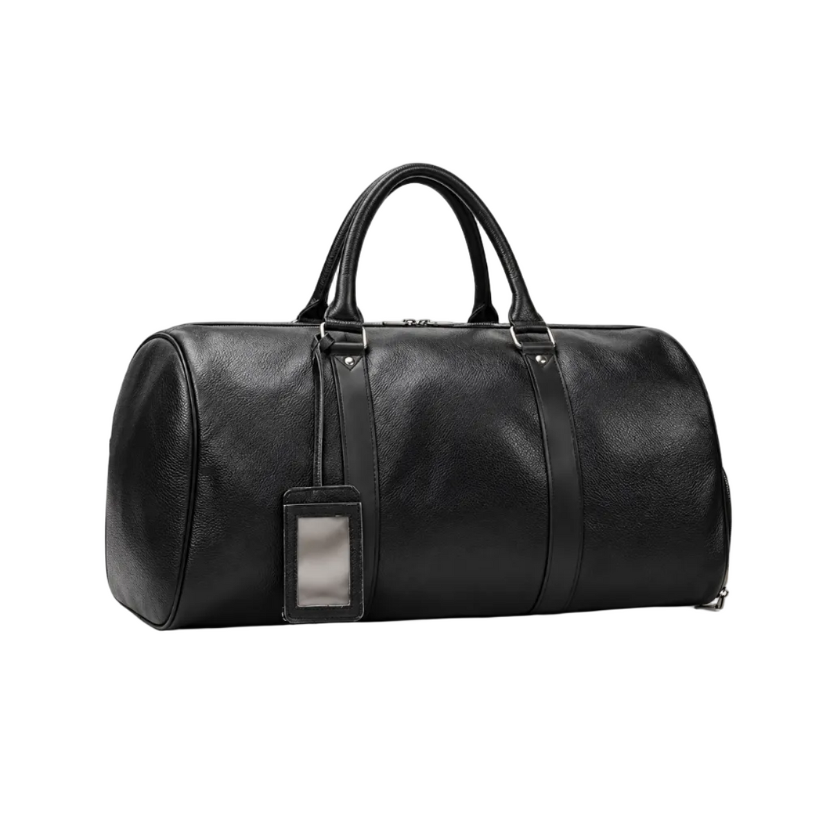 Classic Black Leather Duffel Travel Bag