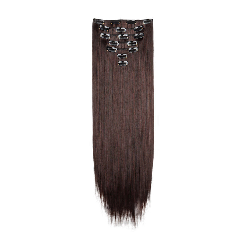 Long Straight Hair Extensions in a Seven-Piece Set, Suitable for Women, Featuring European And American Styles with 16 Clips for a Curtain Effect