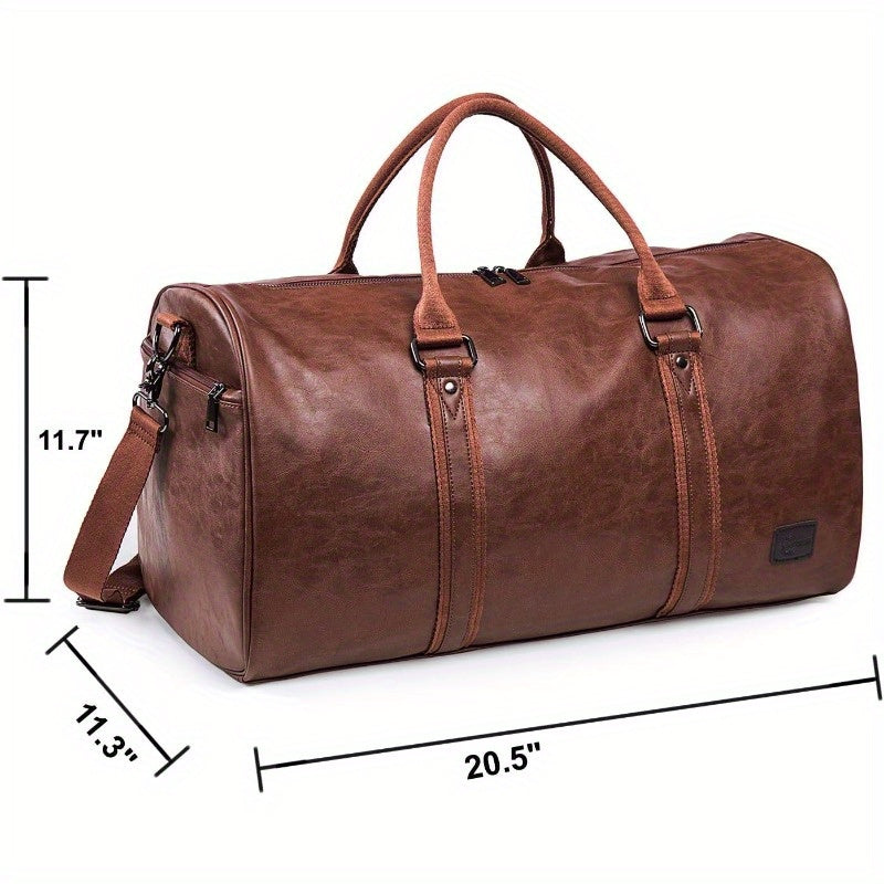 Leather Travel Bag with Shoe Pouch Weekender Overnight Bag Carry On Duffel Bag for Men WomenBrown