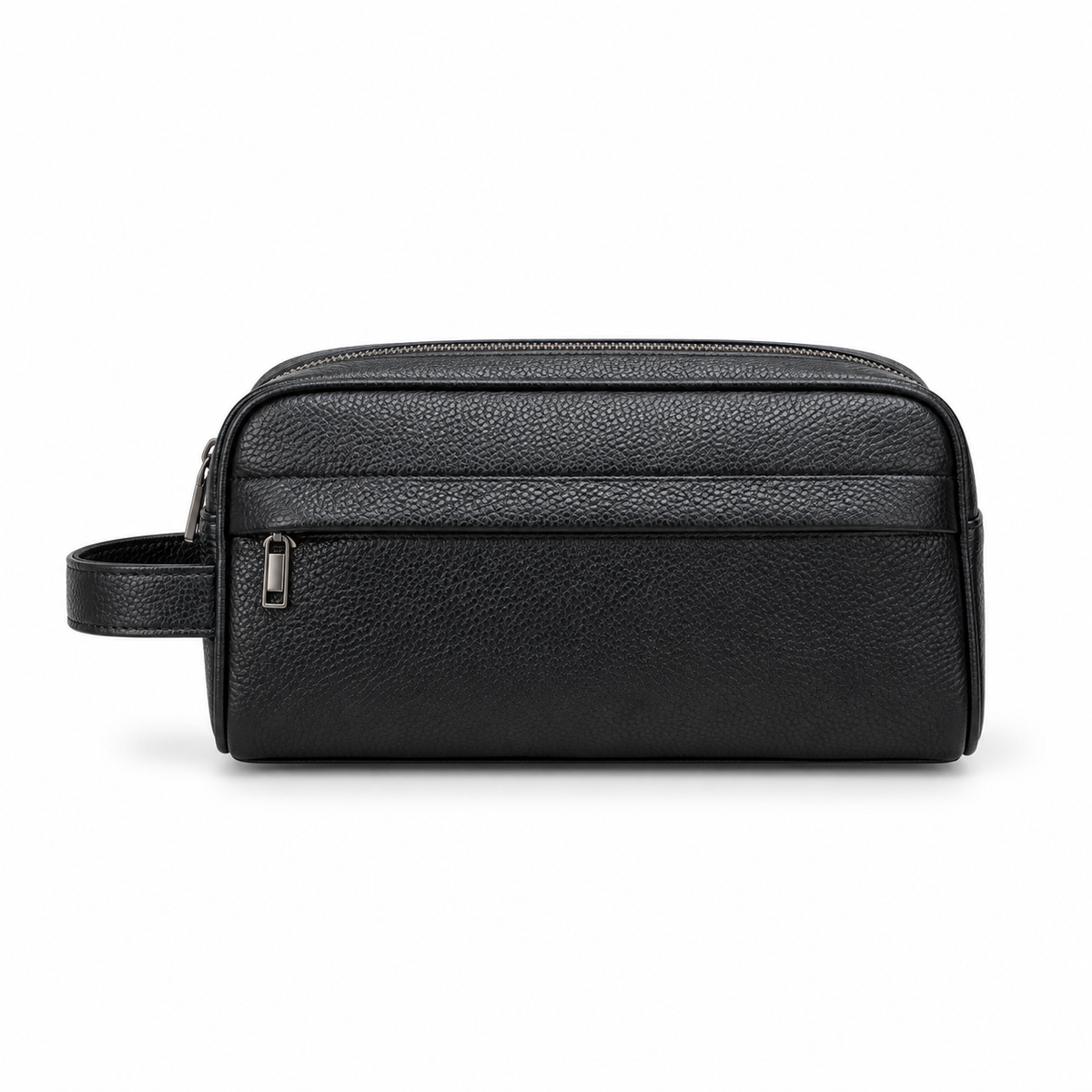 Black Pebbled Leather Toiletry Bag with Wrist Handle