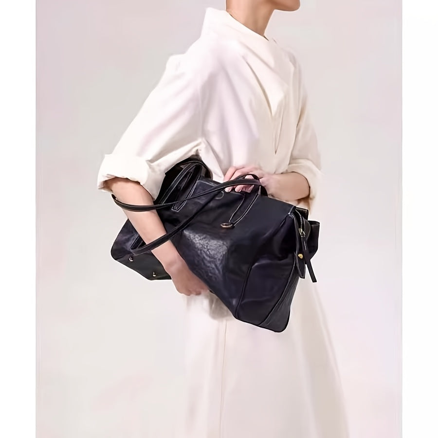 Luxury Genuine Leather Tote Bag - Spacious With Zipper Bag, Perfect for Women's Travel & Business