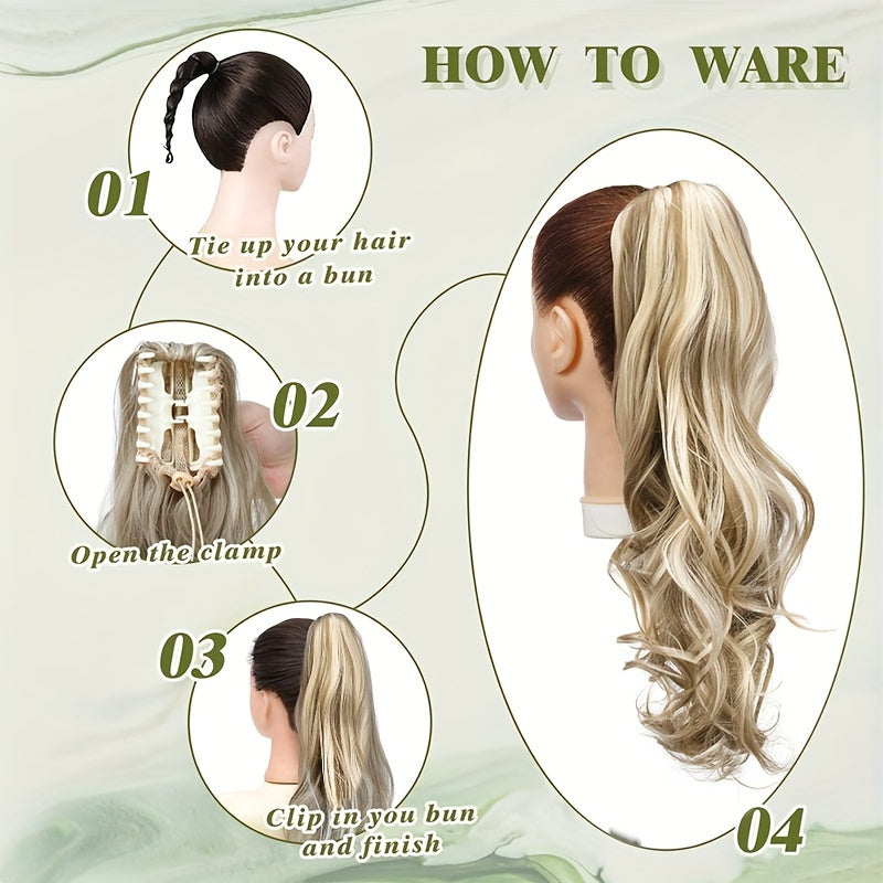 18 INCH Long Natural Curly Wavy Claw Clip Ponytail Extensions