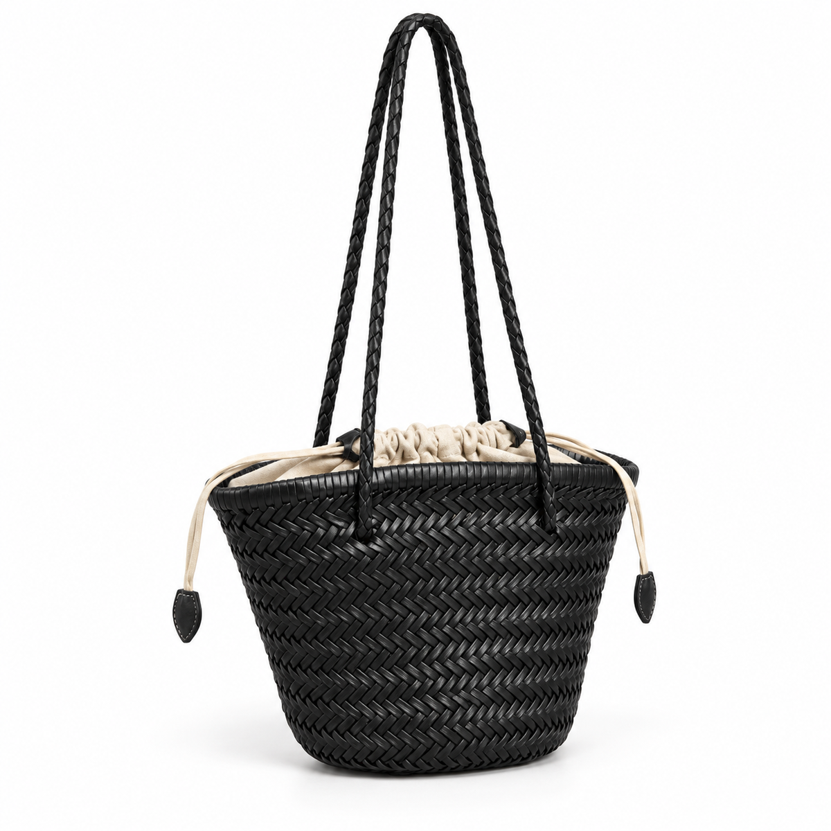 Black Woven Tote With Braided Straps