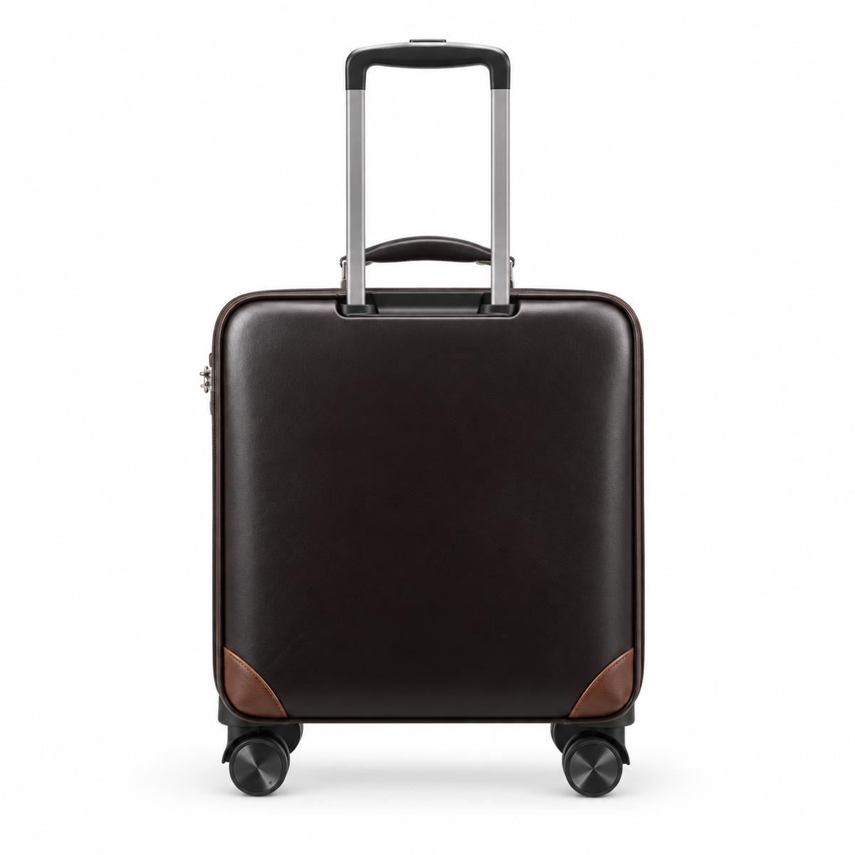 Brown Trim Leather Trolley Travel Suitcase
