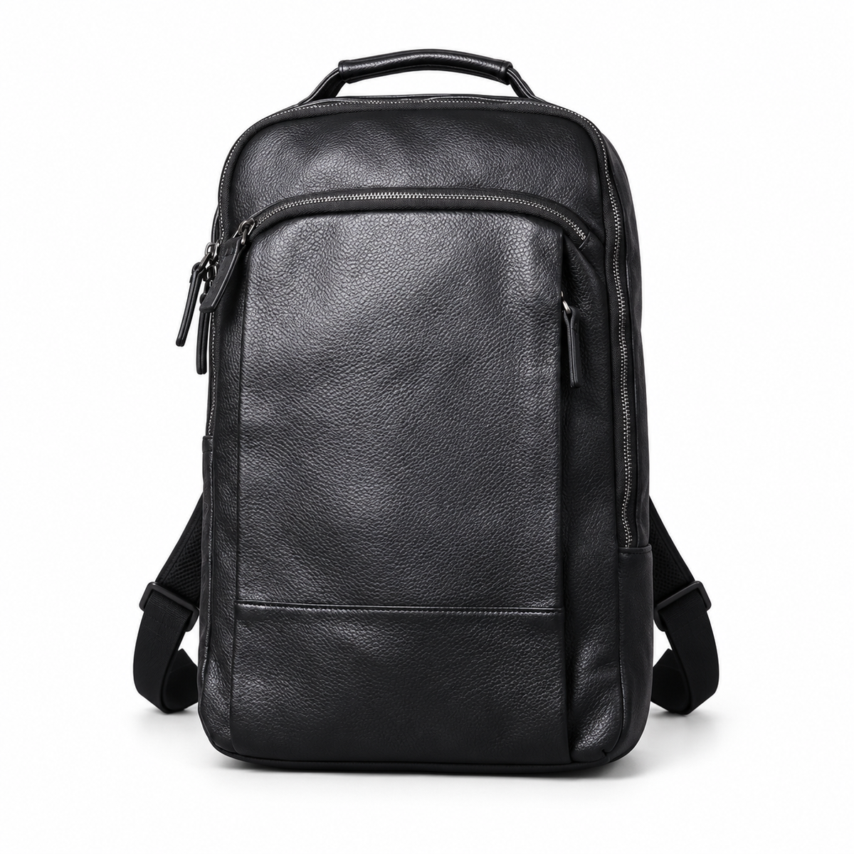 Black Textured Backpack With Zippered Pockets
