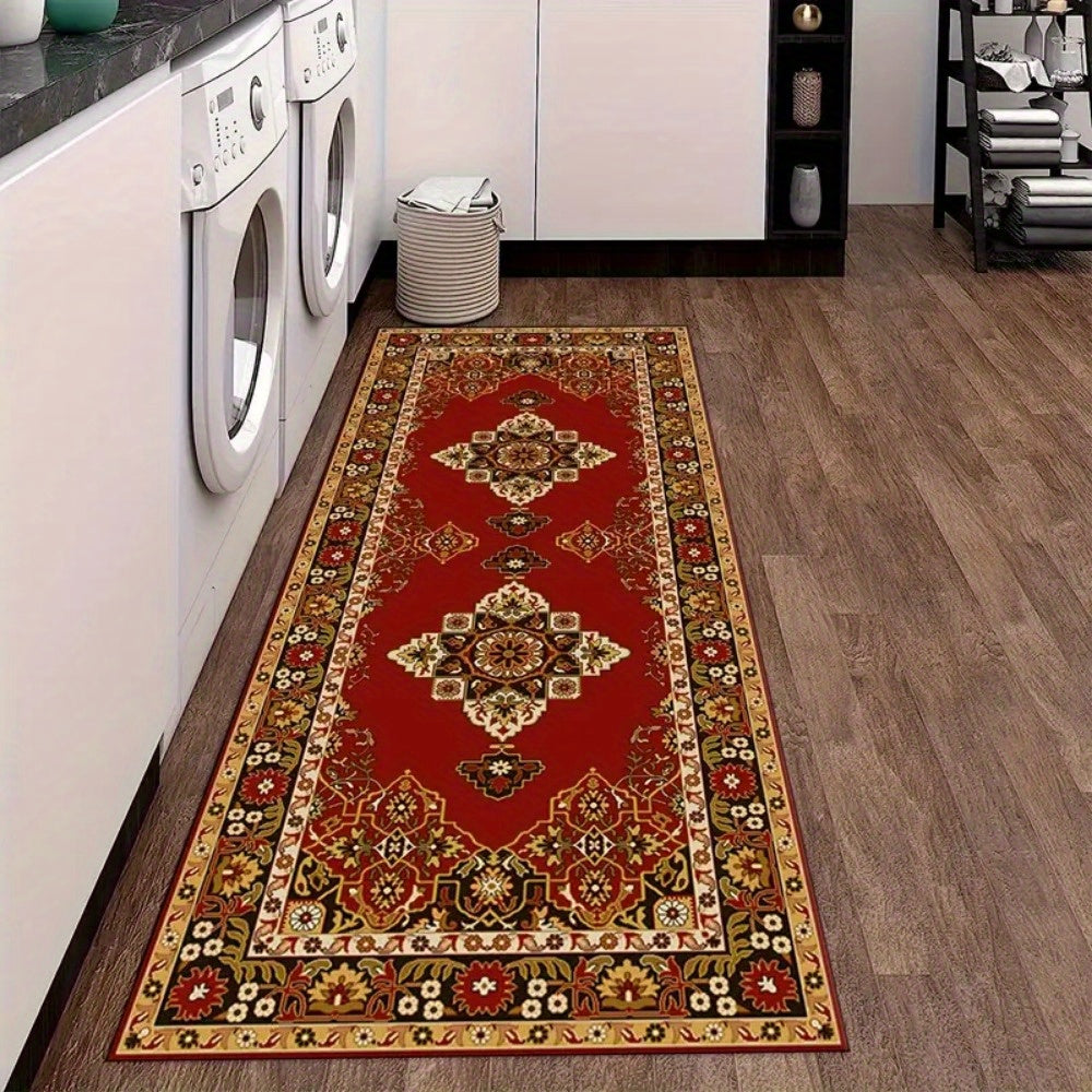 [Washable Runner Rug] Red Washable Classical Persian Runway Mat | Suitable for Home Office, Living Room, Bedroom, Holiday Decoration