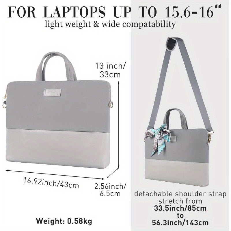 Leather Laptop Bag for Women 15.6-Inch Carrying - Computer Bag Laptop Case Shoulder Slim Work Travel Grey