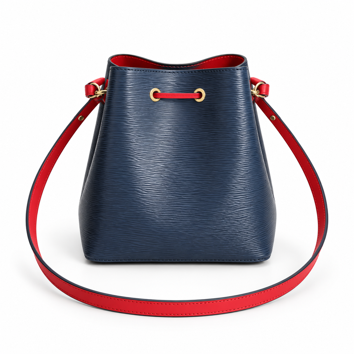 Navy Textured Bucket Bag With Drawstring