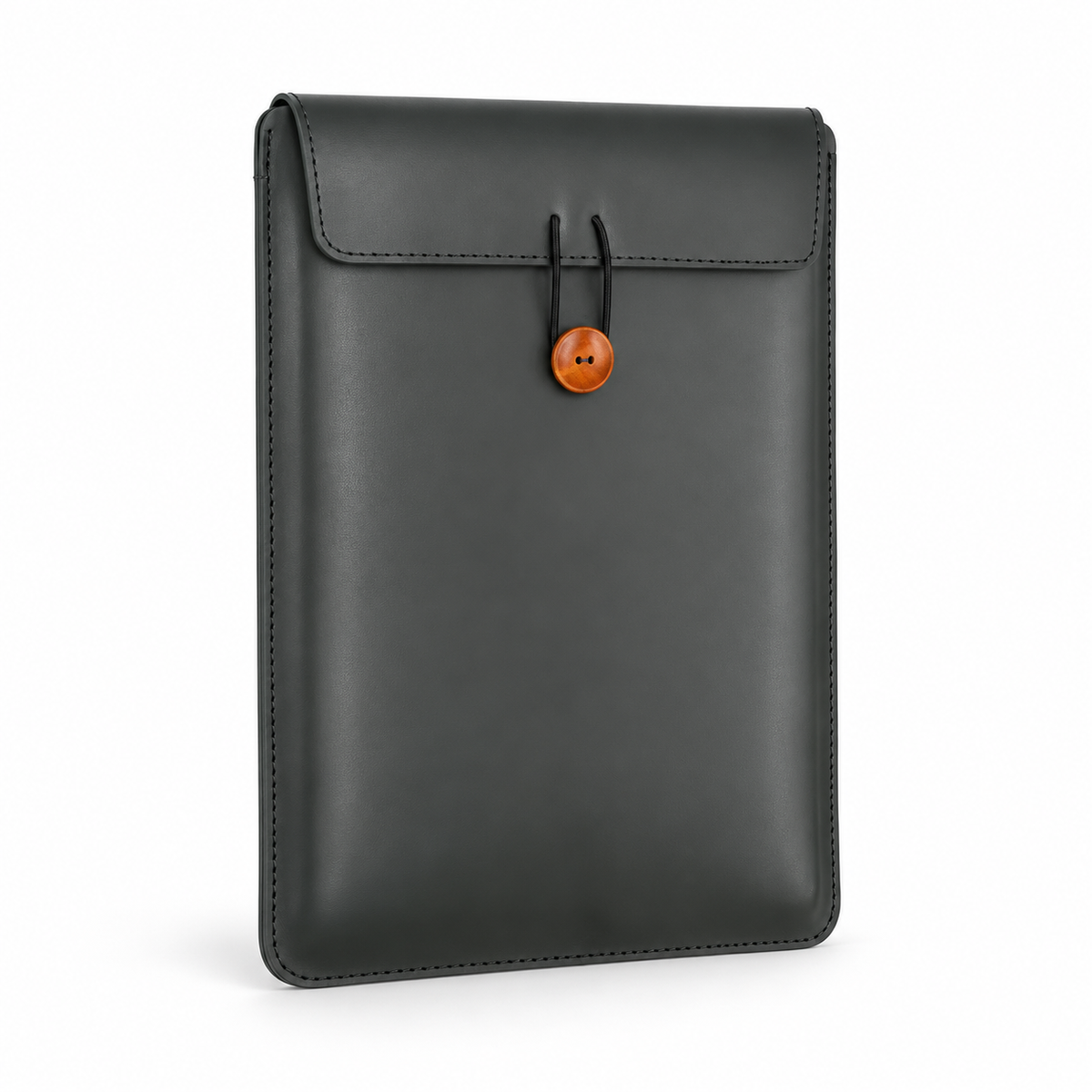 Dim Black Leather Button Laptop Bag