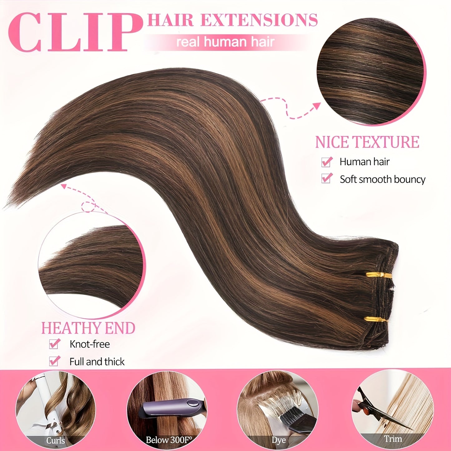 Clip In Hair Extensions Real Human Hair Clip In Extensions ForWomen Seamless Balayage Dark Brown To Chestnut BrownStraight Remy Human Clips Ins Extension 8pcs DoubleWeft 14inch-24 Inch 80g-120g #2P6
