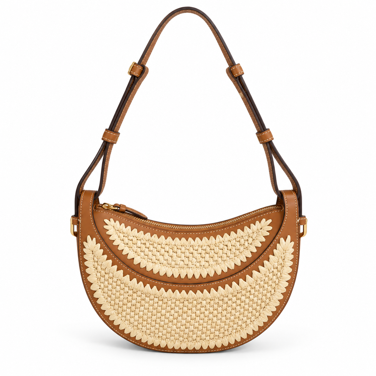 Camel Woven Crescent Adjustable Shoulder Bag