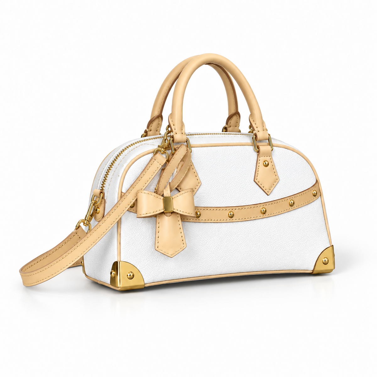 Elegant White Bow Trim Satchel Handbag