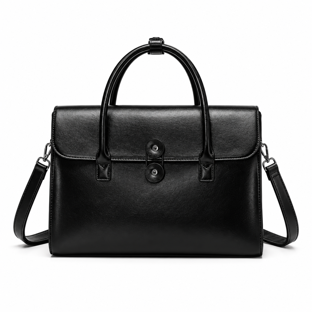 Classic Black Leather Briefcase With Handles