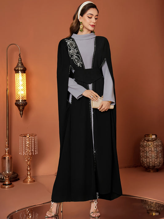 Women's Gray and Black Rhinestone Pineapple Dress Set of Two Kaftan Abaya