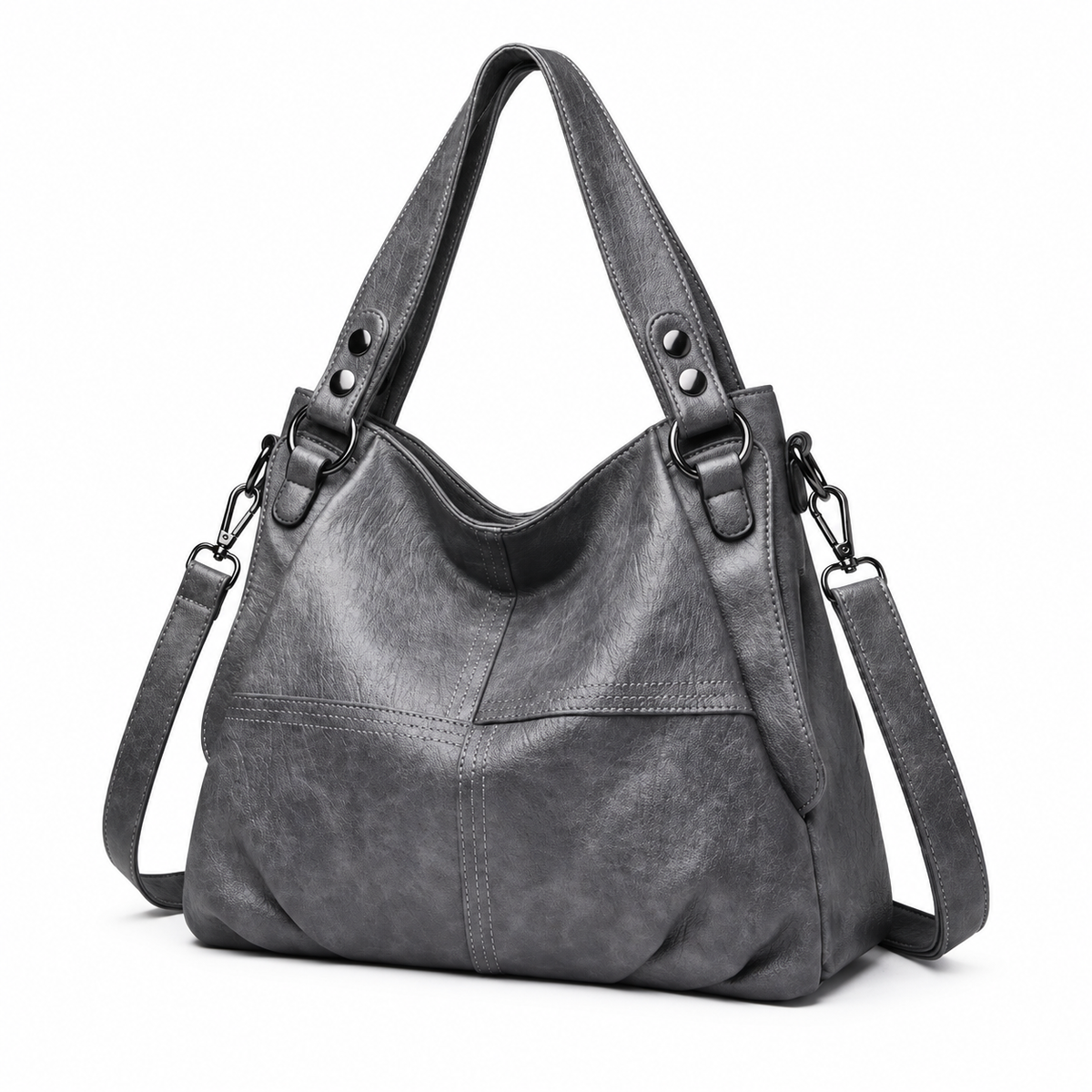 Charcoal Grey Textured Hobo Shoulder Bag