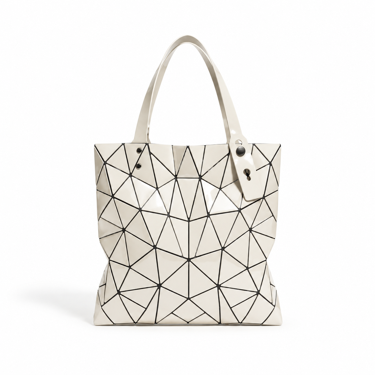 Ivory Geometric Glossy Structured Tote Bag