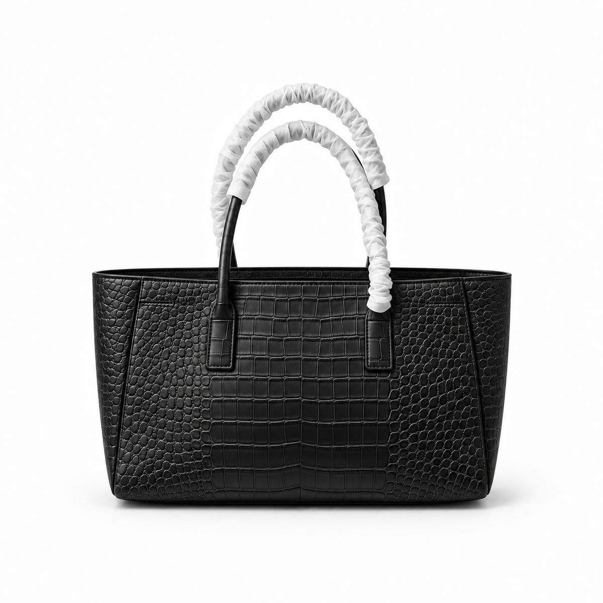 Elegant Black Crocodile Embossed Structured Tote