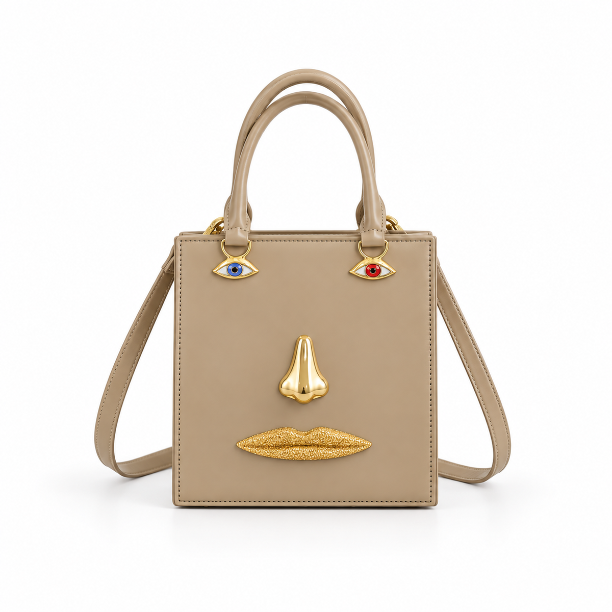 Khaki Sculptural Face Structured Tote Handbag