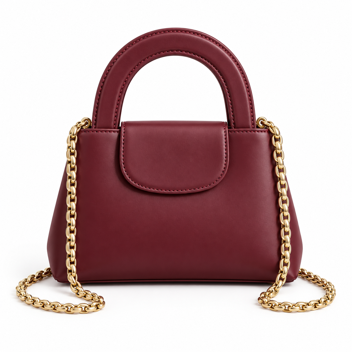 Burgundy Vegan Leather Chain Handle Handbag