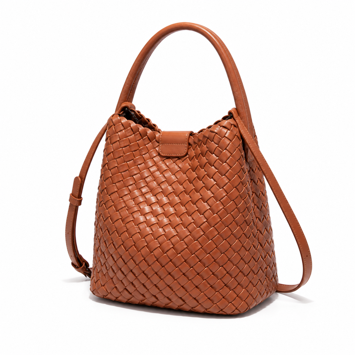 Elegant Brown Woven Bucket Shoulder Bag