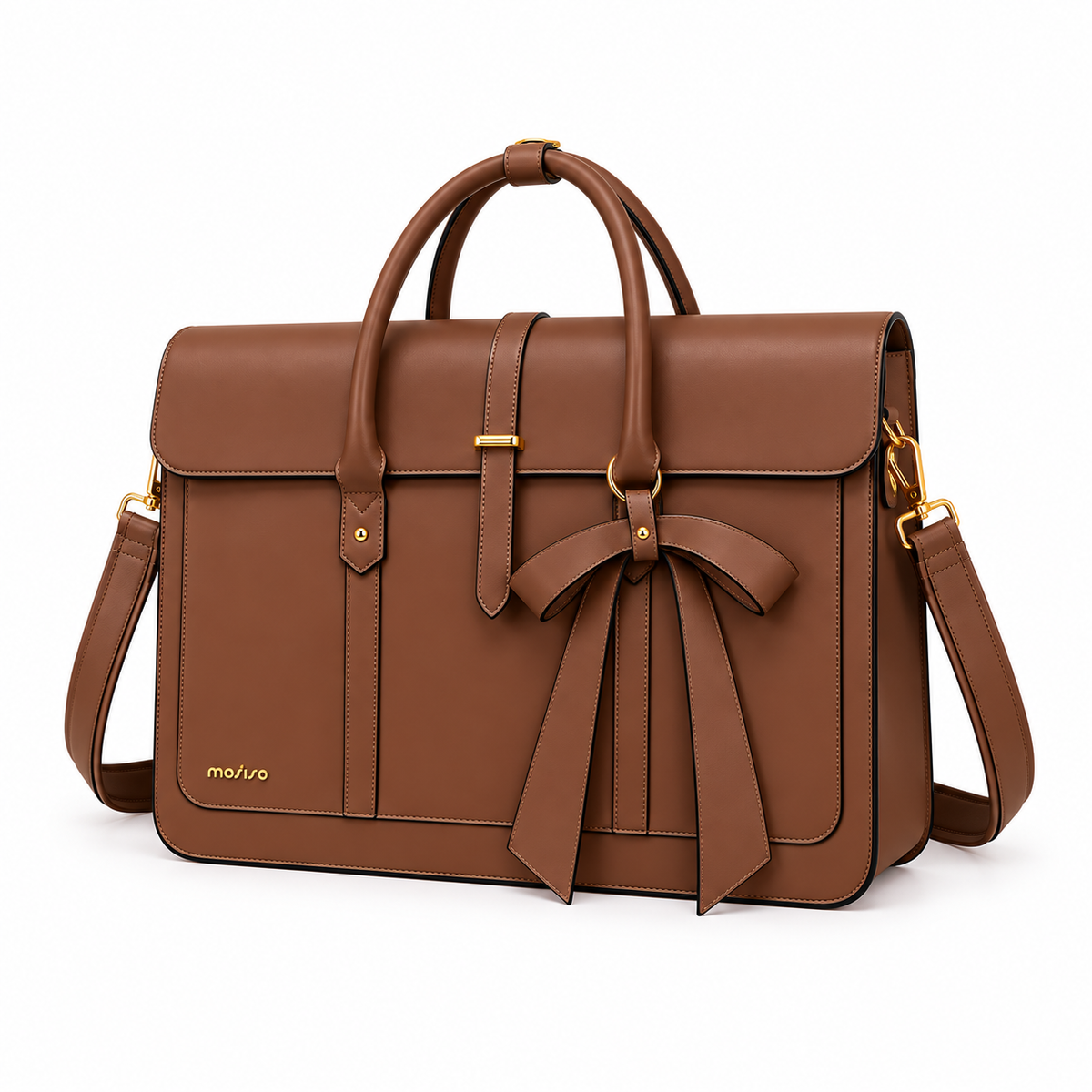 Brown Leather Laptop Bag With Bow