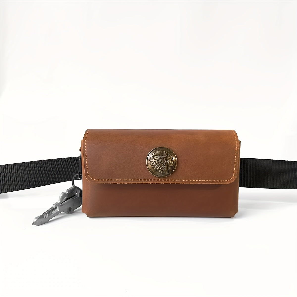Men's Genuine Leather Belt Bag, Stylish And Simple Mobile Phone Bag, Suitable For Hiking, Camping, Outdoor Commuting, Multifunctional Waist Bag