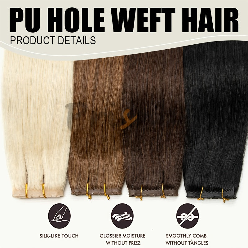 Double Inject PU Hole Weft Hair Extensions Natural Straight Hair Pieces For Women 12inch-40g/pack 16inch-40g/pack 24inch-50g/pack New Arrival Real Human Hair Hole Weft