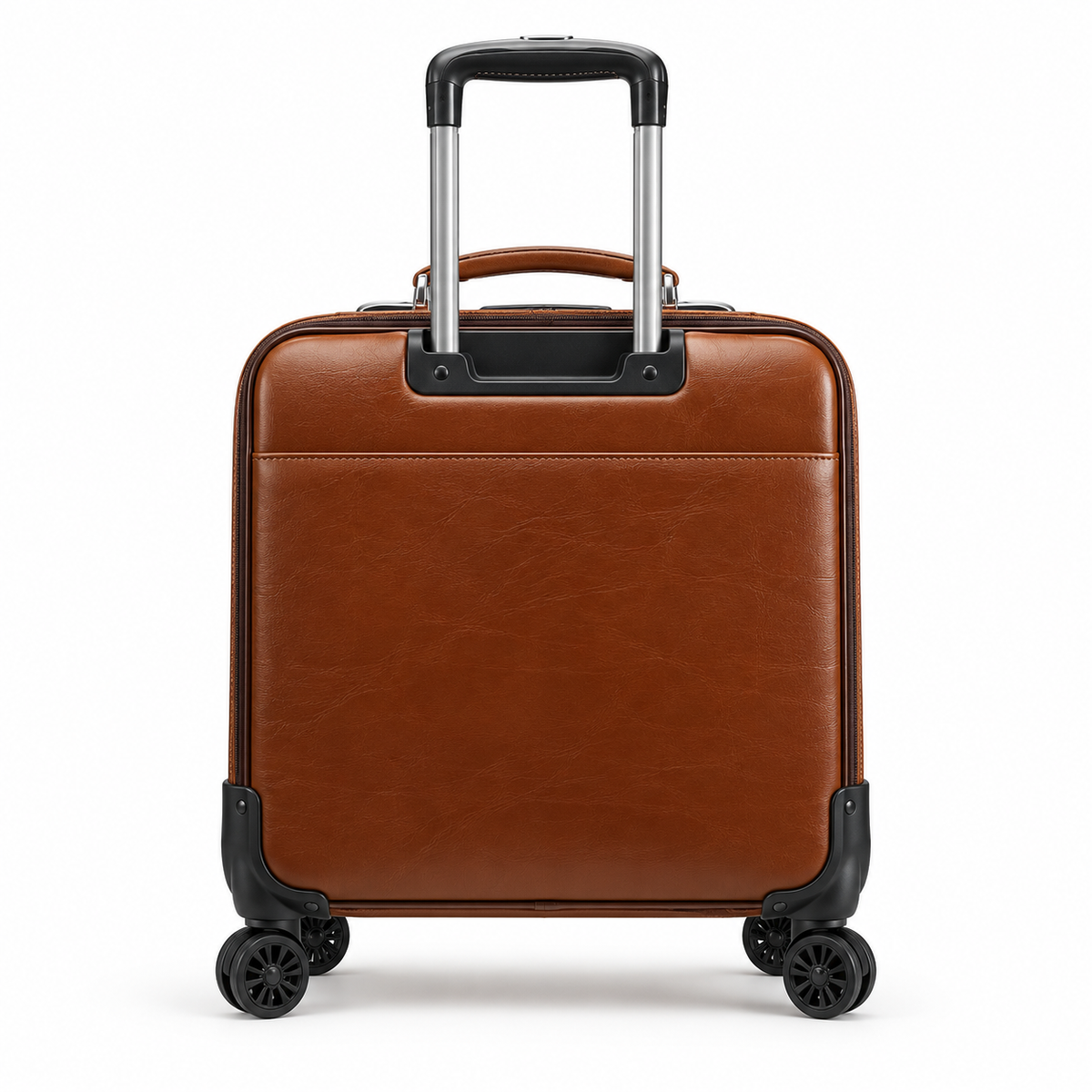 Classic Brown Leather Trolley Suitcase