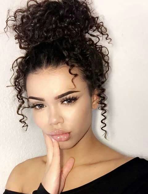 Black Large Thick Updo Messy Curly Hair Bun