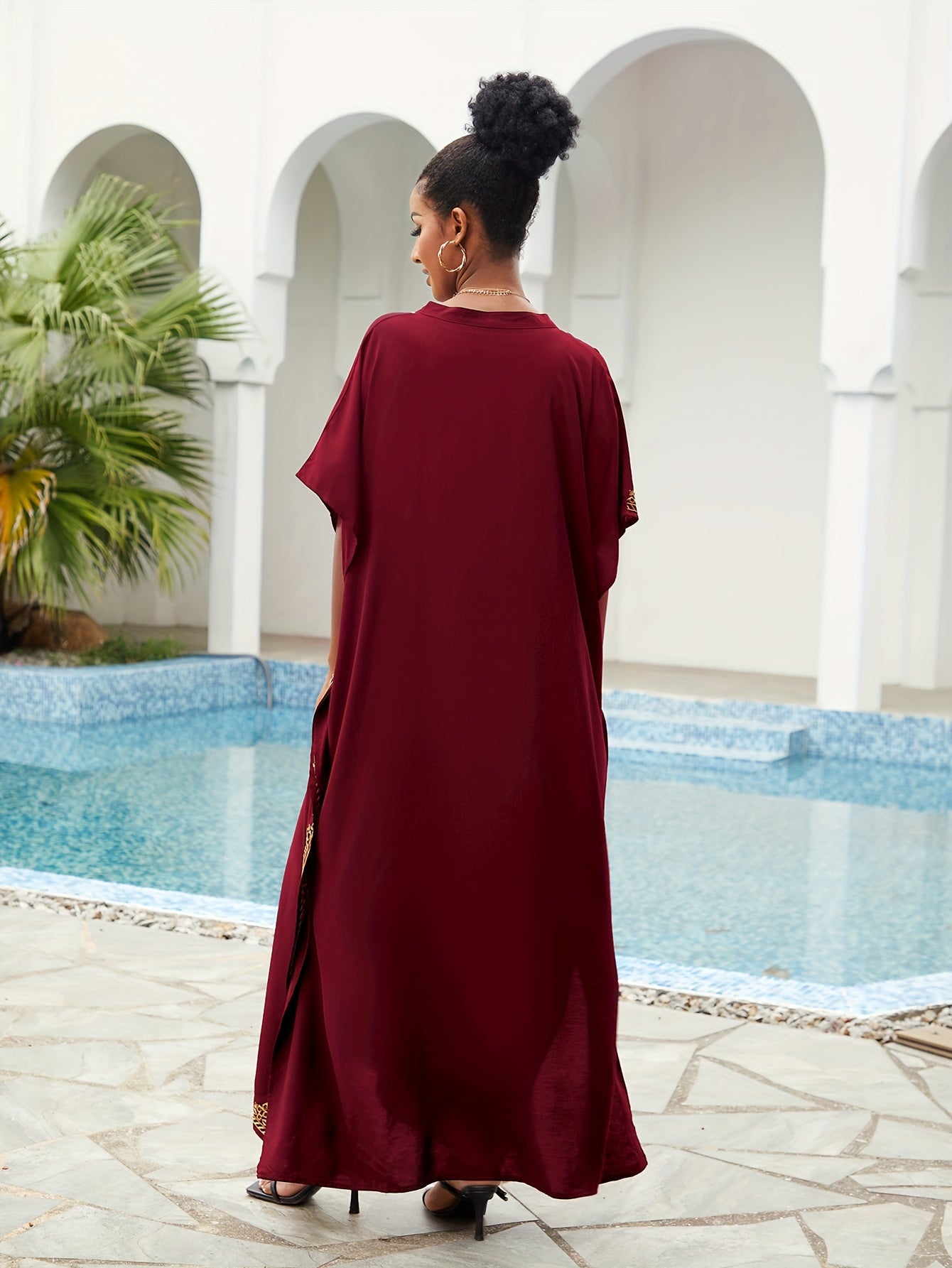 Batwing Sleeve House Kaftan Dress | Embroidery Batwing Sleeve House Kaftan Dress