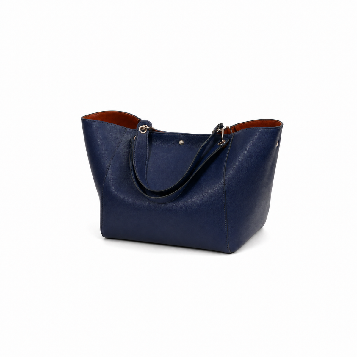 Navy Blue Structured Brown Interior Tote