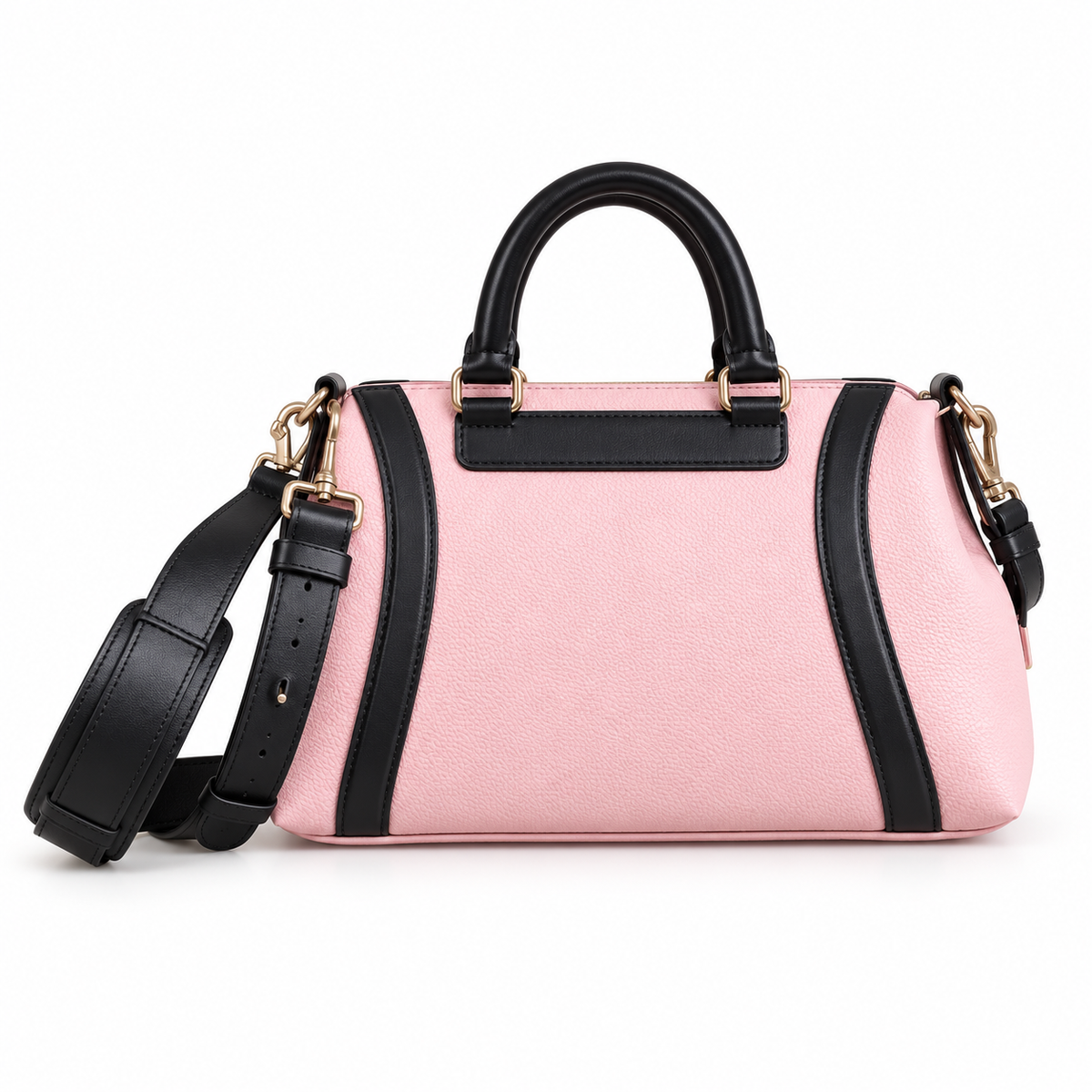 Pink Textured Handbag With Black Trim