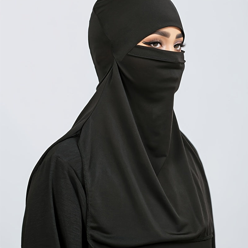 1pc Muslim Face Covering Scarf - Fashionable Exposed Khimar Abaya for Women, Black & White, Autumn Winter Warmth, Arabic Style Versatile for Casual & Formal Outfits, Hijab Scarf