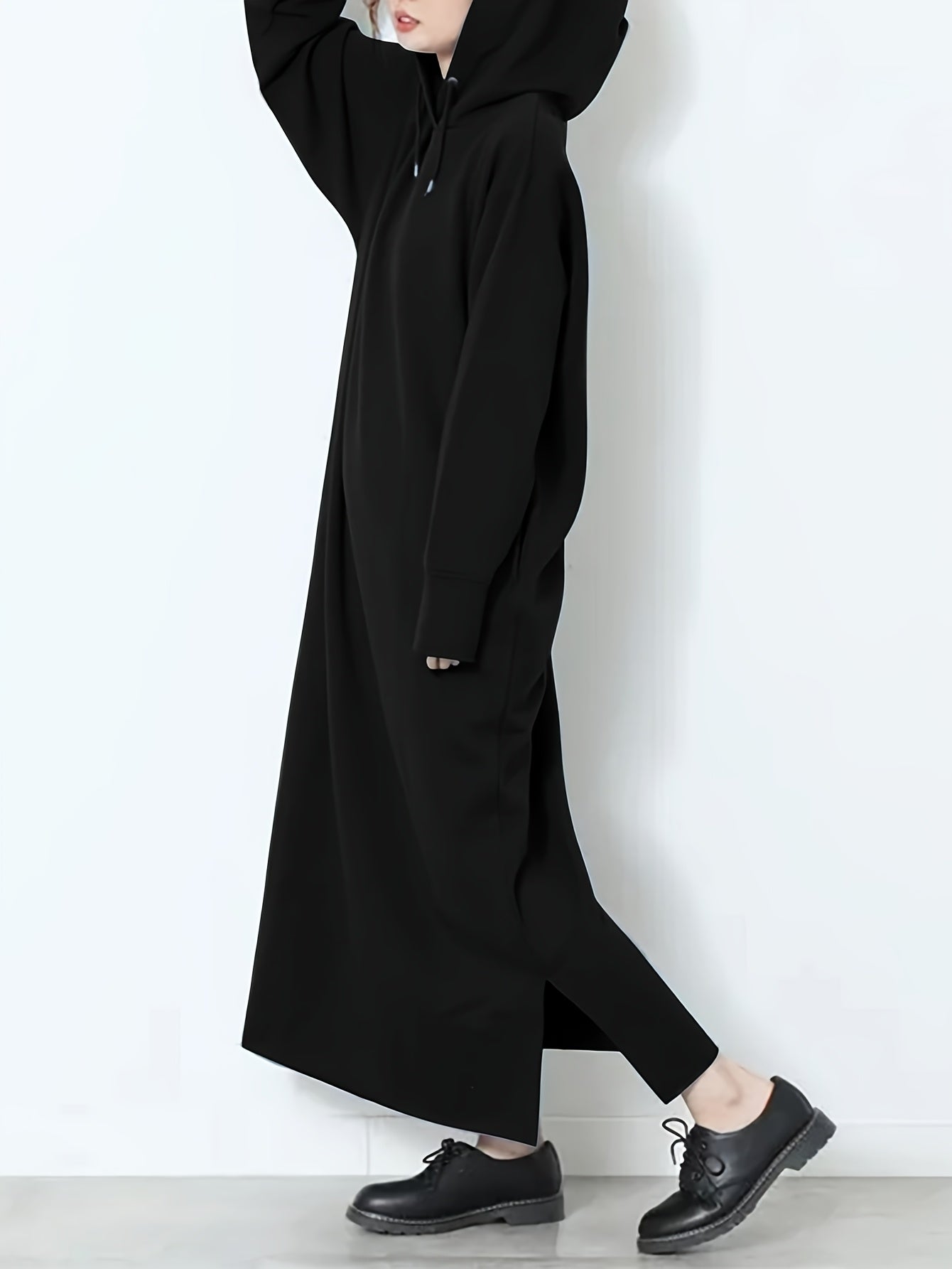 Plus Size, Women's Winter Hoodie-Abaya - Plus Size Loose Fit Long Dress with Hood, Non-Stretchy Fabric for Cold Weather, Easy Everyday Outfits (Casual Outing & Casual Attire)