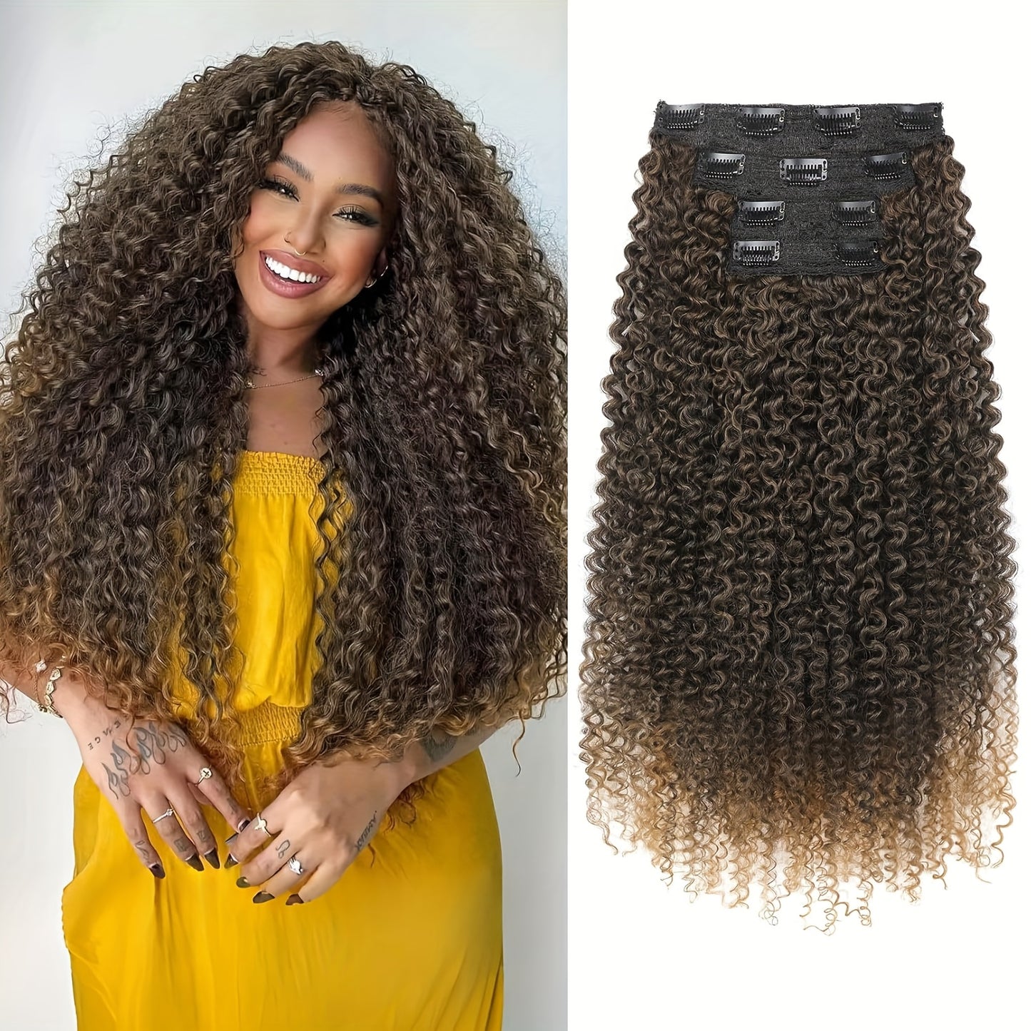 Clip In Hair Extensions, 20inch 4pcs One Hundred Percent Pure Protein Hair Extensions for Women Long Soft Curly Hair Extension Hairpiece