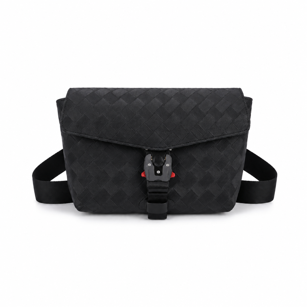 Black Woven Quick-Release Messenger Bag