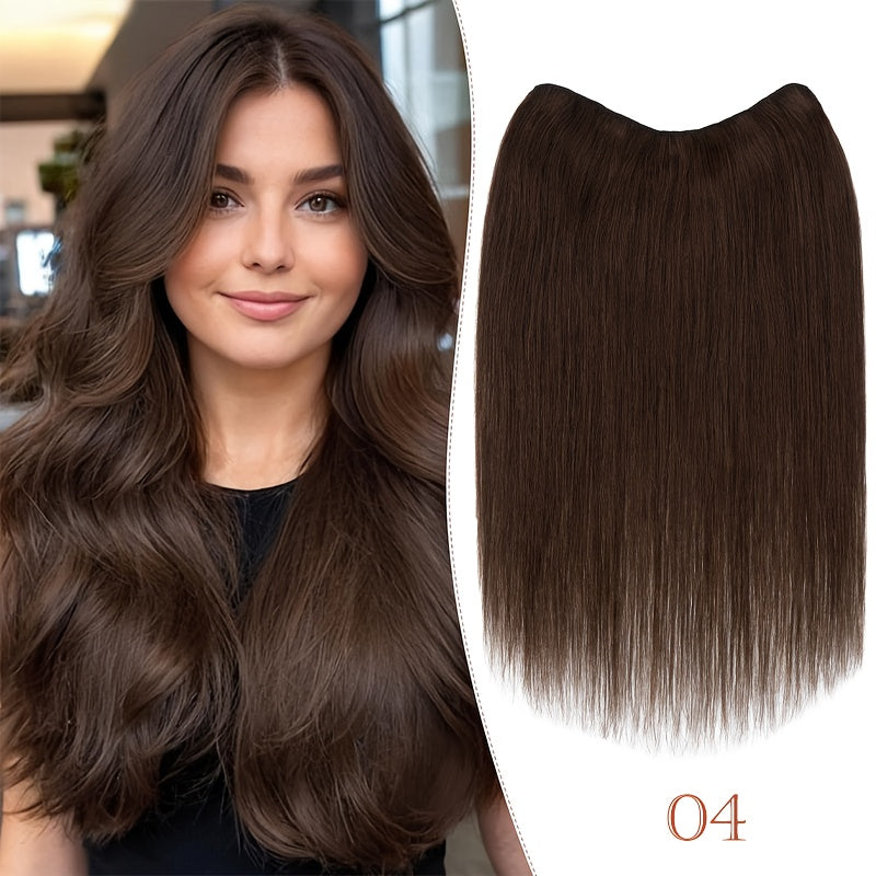 20-Inch Single Piece Clip-In Hair Extensions Made from Human Hair, Featuring an Upgraded V-Shape Design with Five Clips, Ideal for Women Seeking Long Hairpieces