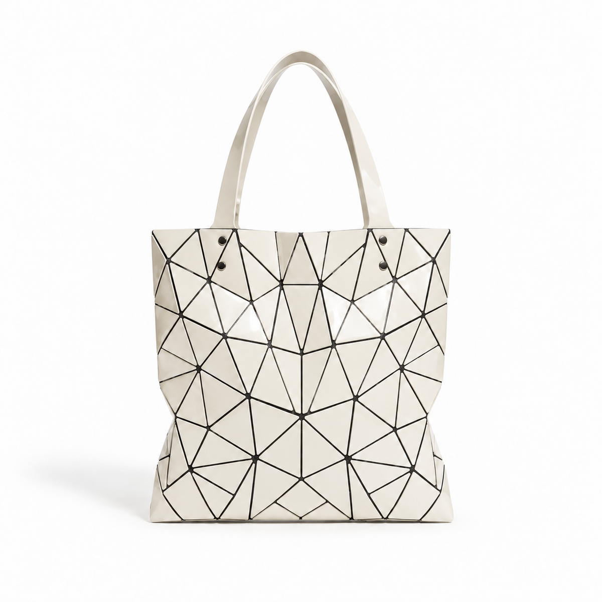 Ivory Geometric Glossy Structured Tote Bag