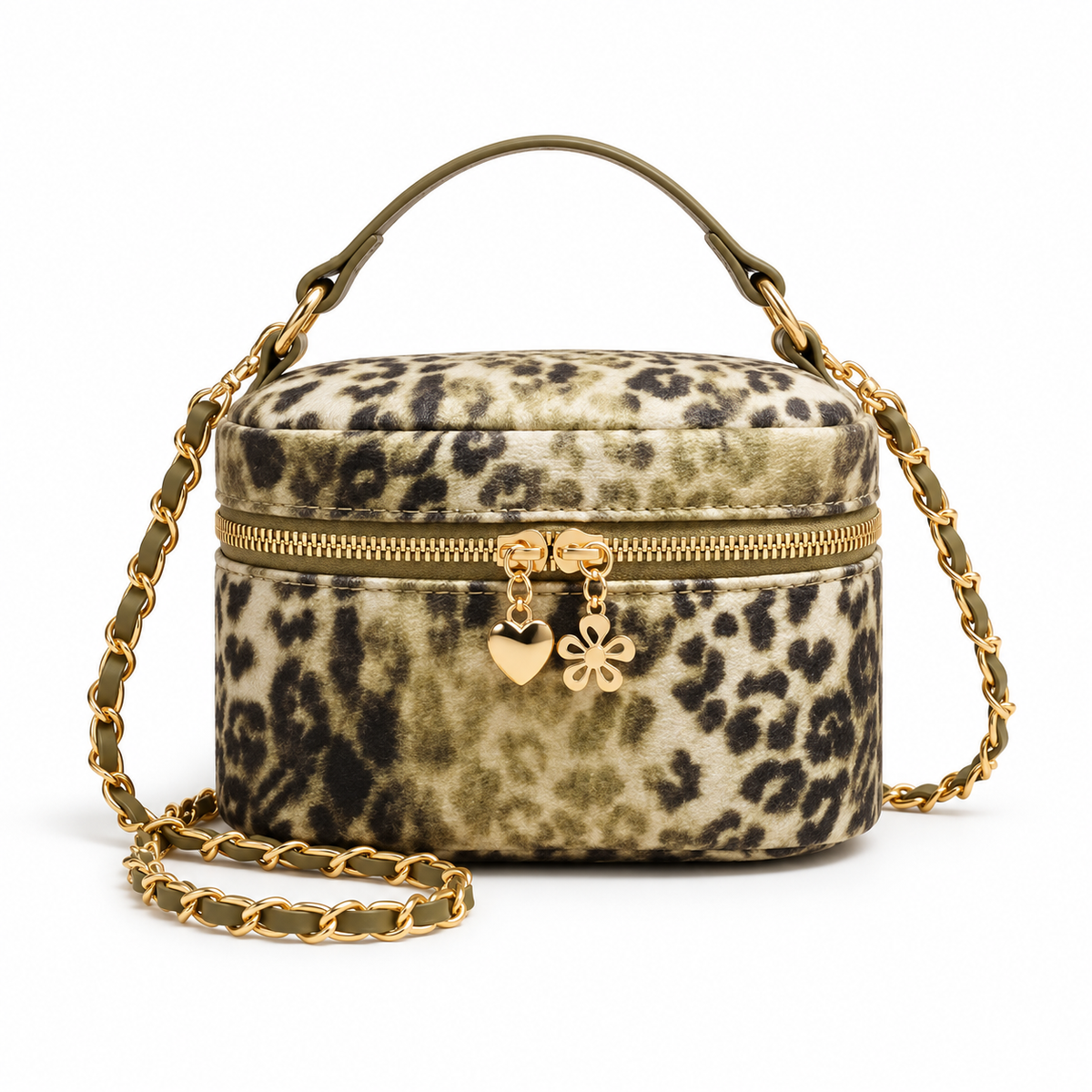 Apricot Leopard Print Crossbody Charm Bag