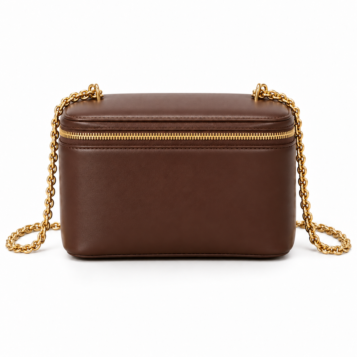 Chocolate Vegan Leather Chain Crossbody Bag