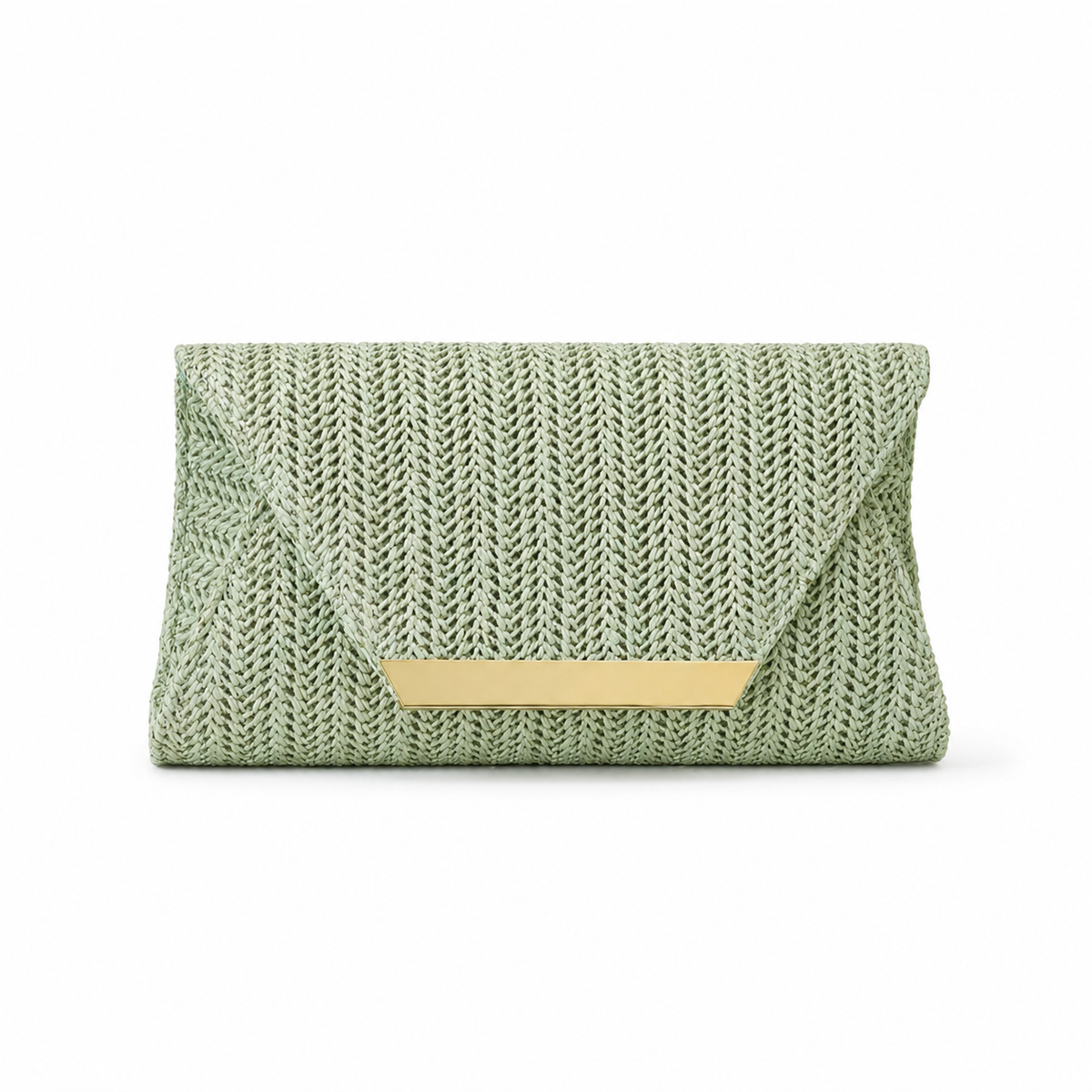 Sage Green Woven Envelope Clutch Bag