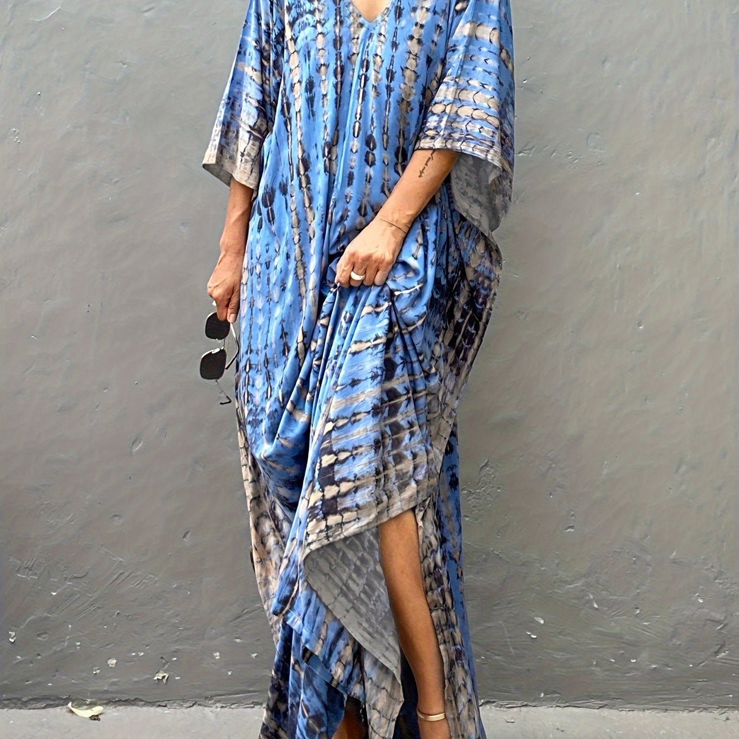 Plus Size Women's Beach Cover-Up Dress Kaftan, Large Summer Casual Beachwear