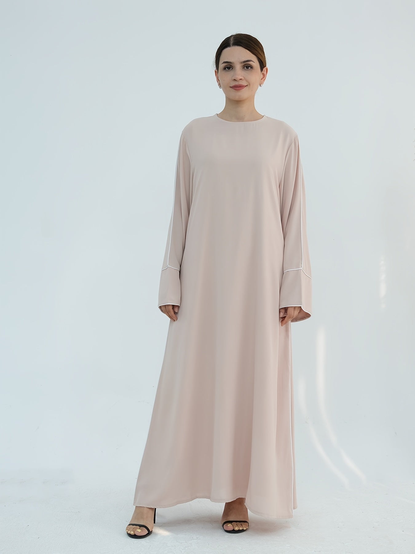 Women's Stylish Solid Color Dubai Turkish Abaya with Lace-Up Waist - Long Robe with Belt, Sleeveless, Polyester, All-Season Wear, Casual Attire|Elegant Attire|Polyester Fabric