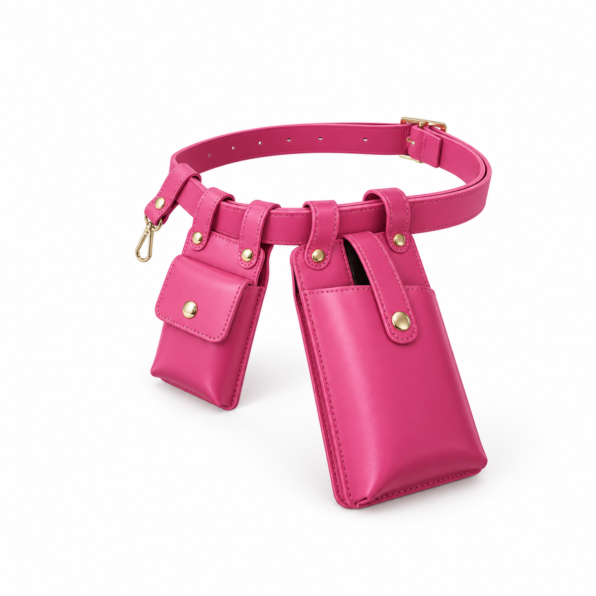Pink Adjustable Belt Double Pouch Set